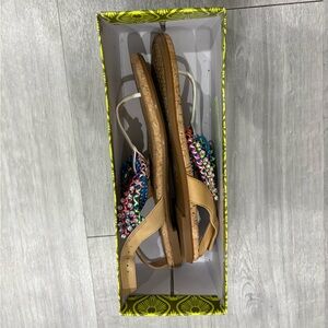 Gianni Bini T-strap Sandals Womens 7 cork sole multicolored rhinestone straps 7M